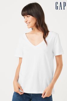 Gap Fresh White 100% Organic Cotton Vintage V-Neck T-Shirt (K13670) | £13
