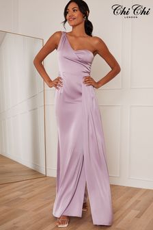 Chi Chi London Purple One Shoulder Satin Maxi Dress (K14362) | £100