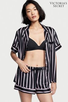 Victoria's Secret Black Classic Stripe Satin Short Pajama Set (K15029) | £65