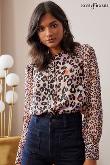 Love & Roses Neutral Animal Regular Printed Pintuck Blouse (K16296) | £36