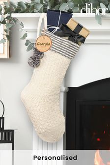 Personalised Nostalgia Knit Chunky White Christmas Stocking by Dibor (K17493) | £18