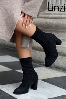 Linzi Black Faux Suede Bluebell Sock Style Ankle Boot With Block Heel (K17796) | £42