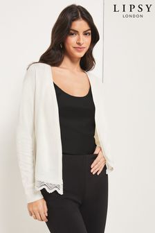 Lipsy Ivory Short Lace Hem Knitted Cardigan (K19095) | £32