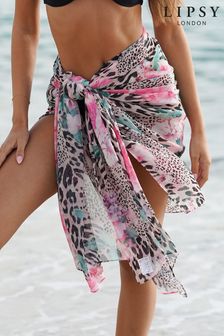 Lipsy Black Leopard Printed Midi Sarong Beach Cover Up (K19354) | £23