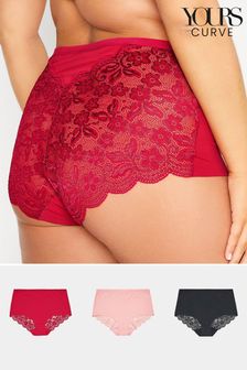 Yours Curve Pink 3 Pack Lace Back Full Briefs (K20693) | £17