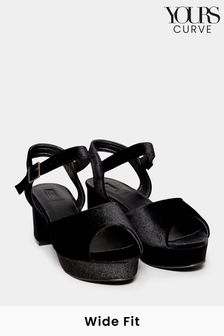 Yours Curve Black Wide FIt Wide Fit Velvet Peep Toe Platform Sandal (K20890) | £40