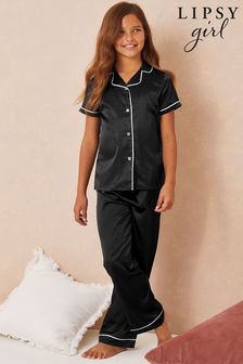 Lipsy Black Long Leg Satin Pyjama Set (K23146) | £21 - £29