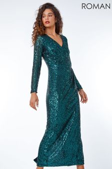 Green Maxi Long Sleeve Dresses 