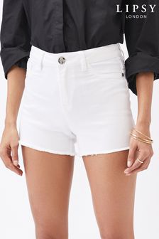 Lipsy White Raw Hem Mid Rise Denim Pants Shorts (K25037) | £32