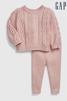 Gap Pink Heart Cable-Knit Jumper Outfit Set (K27947) | £34