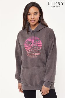 Lipsy Charcoal California Surf Club Logo Women's Washed Hoodie (K28756) | £34
