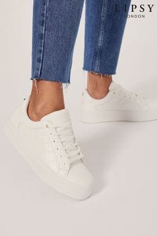 Lipsy White Quilted Lace Up Platform Trainers (K28998) | £42