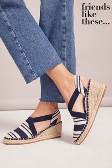 Friends Like These Navy Closed Toe Elastic Espadrille Wedges (K29508) | £33