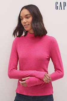 pink high neck long sleeve top