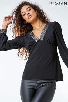 Buy Women's Black Sequin Tops Online | Next UK