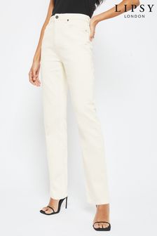 Lipsy Ecru High Waist Straight Leg Harper Jeans med (K31789) | £47