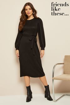 Friends Like These Black Cosy Belted Midi Dress (K32332) | £36