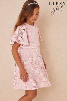 Lipsy Pink Angel Sleeve Lace Occasion Dress (K33750) | £42 - £50