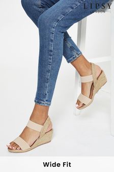 Lipsy Nude Pink Extra Wide Fit Elastic Low Wedge Sandal (K34616) | £33