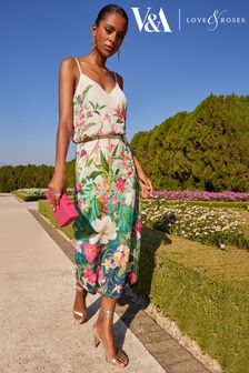 V&A l Love & Roses Ivory Floral Floral Cami Midi Dress (K34632) | £55