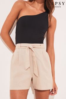Lipsy Camel Linen High Waist Belted Shorts (K36928) | £28
