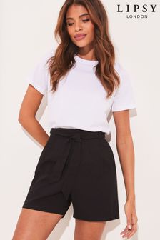 Lipsy Black Linen High Waist Belted DRESS Shorts (K36930) | £28