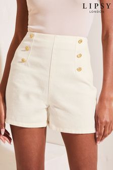 Lipsy White Military Button Denim Shorts (K37049) | £36