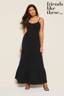 Friends Like These Black Strappy Tiered Scoop Neck Maxi Dress (K37547) | £32