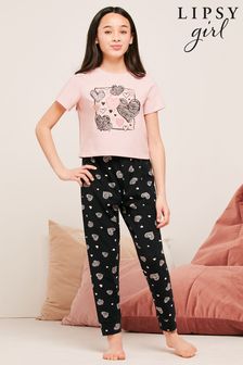 Lipsy Black Short Sleeve Long Leg Pyjama Set (K40853) | £17 - £25