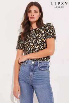 Lipsy Brown Animal Ruched Sleeve Top (K41511) | £26