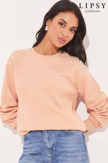 Lipsy Pink Pearl Crew Neck Sweatshirt (K42830) | £32