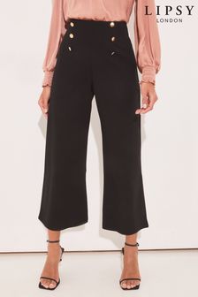 Pong Black Military Buttoned Wide Leg Culotte Trousers (K42835) | £30