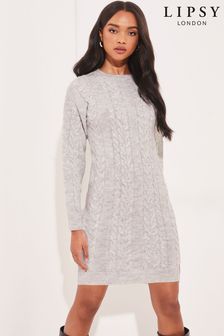 Lipsy Grey Knitted Jumper Dress (K42921) | £46