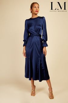Little Mistress Navy Blue Crossover Waist Midi Dress (K43706) | £70