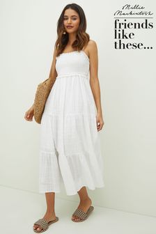 Friends Like These White Strappy Ruched Texture Tiered Midi Dress (K45814) | £42