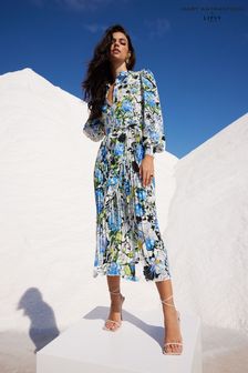 Mary Katranzou x Lipsy Floral Print Pleated Skirt Long Sleeve Midi Shirt Dress (K46962) | £68
