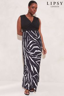 Lipsy Black/White Zebra Curve Jersey 2 in 1 Maxi Dress (K46965) | £38