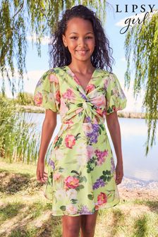 Lipsy Lime Twist Front Puff Sleeve Occasion Dress (3yrs-16yrs) (K47128) | £38 - £46
