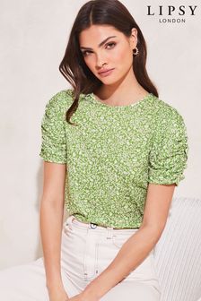 Lipsy Green Ruched Sleeve Top (K48801) | £28