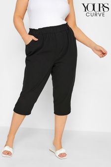 Yours Curve Black Elasticated Waist Cool Cotton Cropped Trouser (K49576) | £20