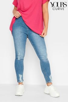 Yours Curve Blue Grace Turn Up Ripped Jegging (K51825) | £29