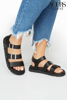 Yours Curve Black Wide-Fit Footbed Buckle Sandals (K51919) | £33