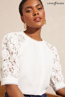 New Look Limegrön sweatshirt med Good Things Take Time-text Ivory Short Sleeve Lace Trim Tie Back Blouse (K52492) | £36