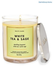 Bath & Body Works White Tea and Sage Signature Single Wick Candle 8 oz / 227 g