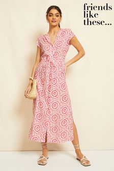 Friends Like These Pink V Neck Capped Sleeve Midi Shirt Dress (K53849) | £38
