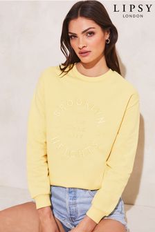 Lipsy Yellow Logo Embroided Crew Neck Sweatshirt (K55318) | £29