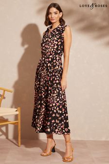 Love & Roses Black Animal Jersey Sleeveless Belted Midi Shirt Dress (K55754) | £48