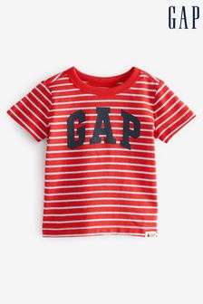 Gap Red Stripe Logo Logo Stripe Short Sleeve Crew Neck T-Shirt (K57011) | £8