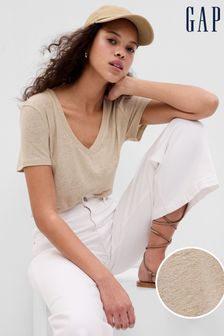 Gap Cream Short Sleeve Scoop Neck T-Shirt Contains Linen (K61033) | £25