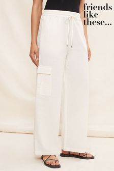 Friends Like These White Linen Look Cargo Pocket Wide Leg Trousers (K61495) | £26